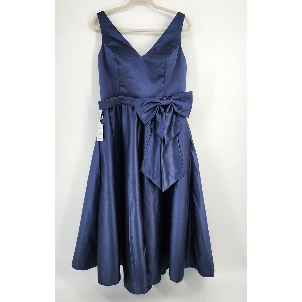 Dark Blue Bridesmaid Dress Large Long Formal Wedding Guest Satin Miss Veil NEW